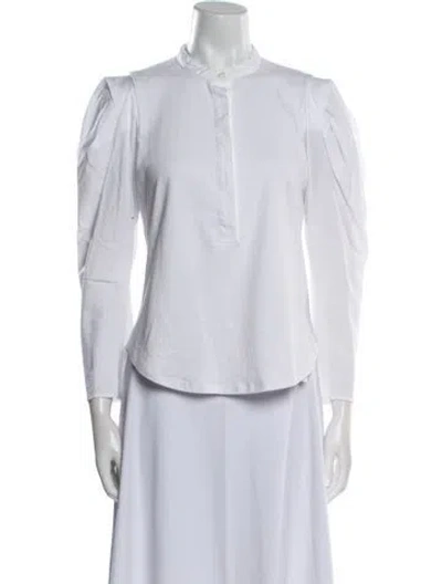 Pre-owned A.l.c Mock Neck Three-quarter Sleeve Button-up Top In White