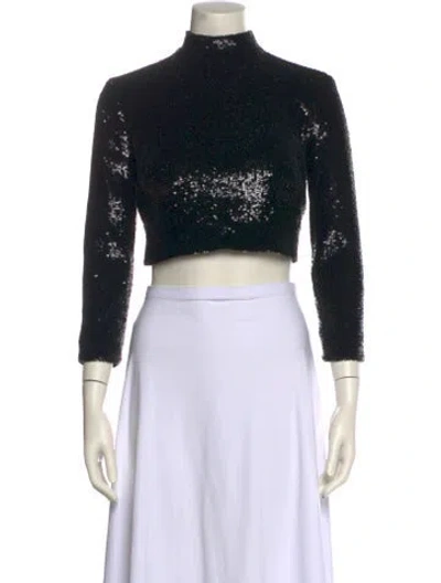 Pre-owned A.l.c Mock Neck Three-quarter Sleeve Crop Top In Silver