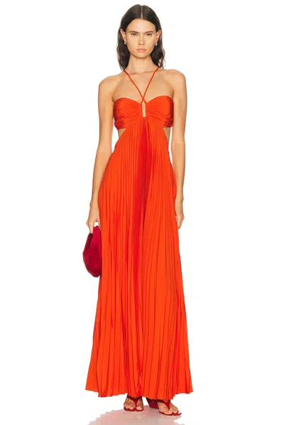 A.l.c Moira Satin Pleated Maxi Dress In Orange