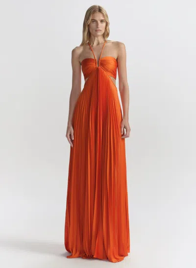 A.l.c Moira Satin Pleated Maxi Dress In Orange