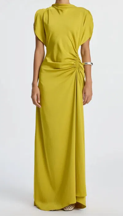 A.l.c Nadia Ruched Petal-sleeve Gown In Yellow