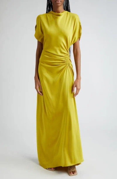 A.l.c Nadia Ruched Petal-sleeve Gown In Yellow