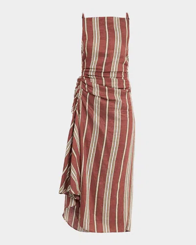 A.l.c Naomi Draped Stripe Linen Midi Dress In Multi