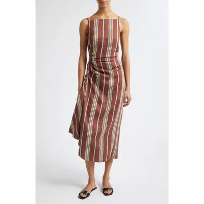 A.l.c Naomi Striped Linen Midi Dress In Brunette Multi In Brown