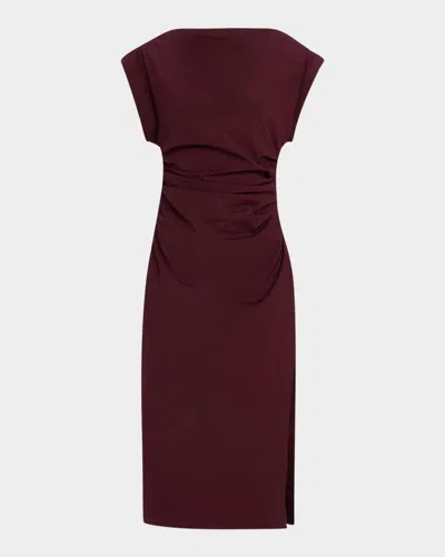 A.l.c Nara Gathered Short-sleeve Midi Dress In Burgundy