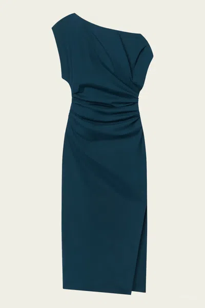 A.l.c Nara Stretch Cotton Off Shoulder Midi Dress In Carbon Blue In Green
