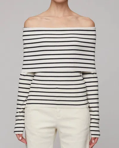 A.l.c . Evelyn Off The Shoulder Merino Wool Blend Sweater In White/midnight