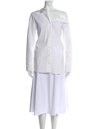 Pre-owned A.l.c Off-the-shoulder Long Sleeve Button-up Top In White