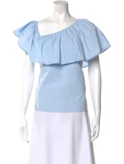 Pre-owned A.l.c Off-the-shoulder Short Sleeve Blouse In Blue