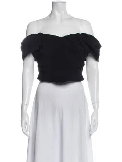 Pre-owned A.l.c Off-the-shoulder Short Sleeve Crop Top In Black