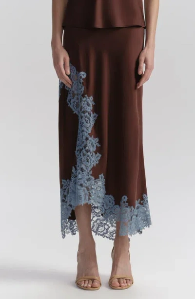 A.l.c . Olivia Lace Trim Asymmetric Satin Maxi Skirt In Brown
