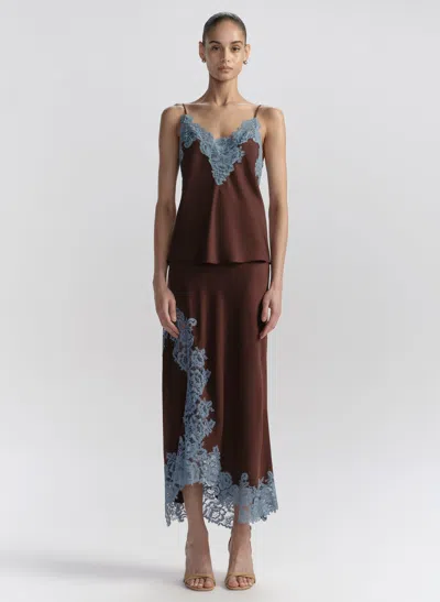A.l.c Olivia Satin And Lace Midi Skirt In Brown
