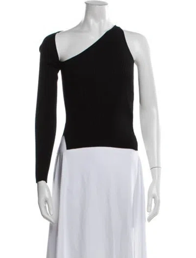 Pre-owned A.l.c One-shoulder Long Sleeve Crop Top In Black