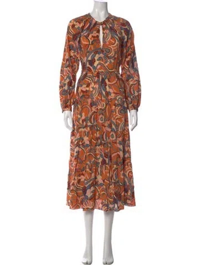 Pre-owned A.l.c Paisley Print Long Dress In Orange