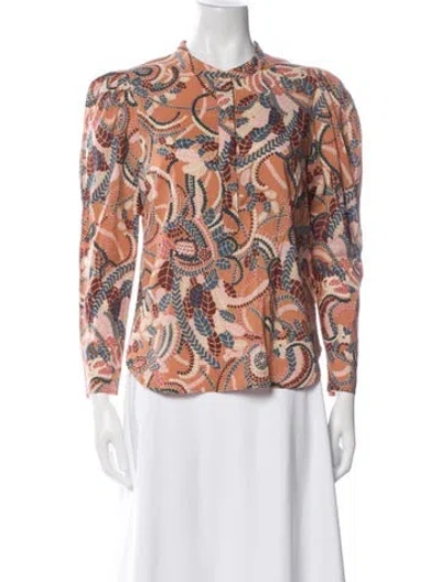 Pre-owned A.l.c Paisley Print Mock Neck Blouse In Orange