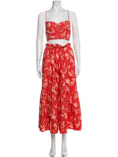Pre-owned A.l.c Paisley Print Ruffle Embellishment Skirt Set In Pink