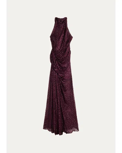 A.l.c Paloma Burnout Silk-blend Velvet Gown In Deep Mulberry