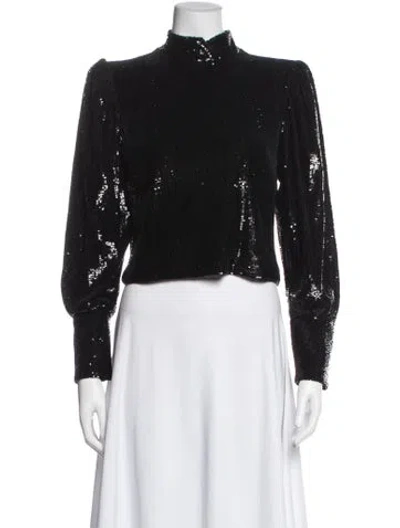 Pre-owned A.l.c Patterned Mock Neck Top In Black