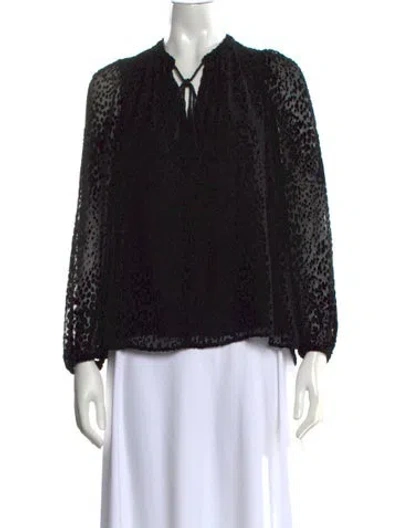 Pre-owned A.l.c Patterned Tie Neck Blouse In Black
