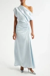 A.l.c Penny One-shoulder Ruched Satin Gown In Blue