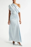 A.l.c Penny One-shoulder Ruched Satin Gown In Cascade