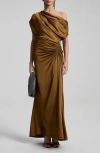 A.l.c . Penny Ruched One-shoulder Satin Gown In Mocha