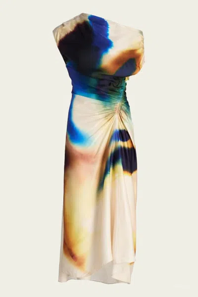 A.l.c Penny Satin Midi Dress In Lapis Multi