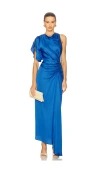 A.l.c . Pia Side Ruched Asymmetric Hem Satin Dress In Blue