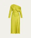 A.l.c Piper Draped Satin One-shoulder Dress In Green Amber