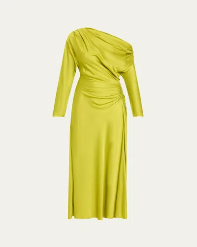 A.l.c Piper Draped Satin One-shoulder Dress In Green Amber
