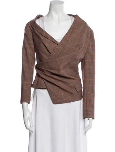 Pre-owned A.l.c Plaid Print Blazer In Brown