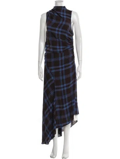 Pre-owned A.l.c Plaid Print Long Dress In Blue