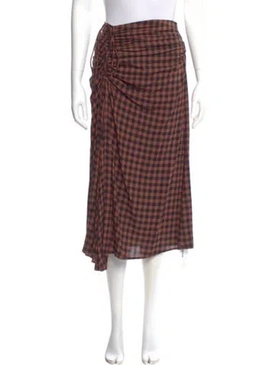 Pre-owned A.l.c Plaid Print Midi Length Skirt In Brown