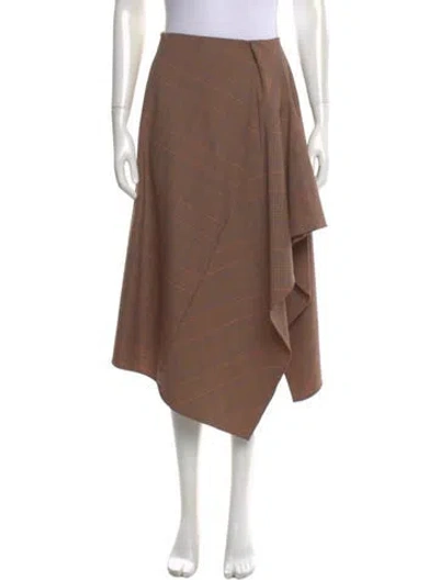 Pre-owned A.l.c Plaid Print Midi Length Skirt In Brown