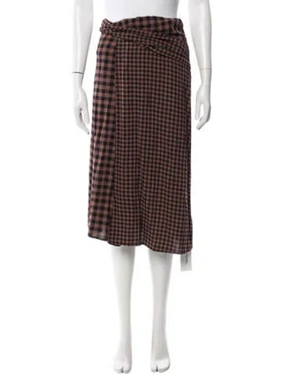 Pre-owned A.l.c Plaid Print Midi Length Skirt In Brown