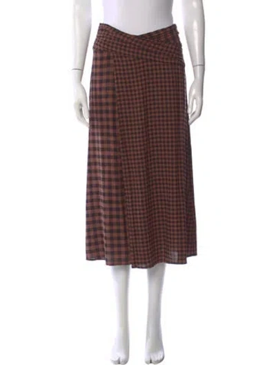 Pre-owned A.l.c Plaid Print Midi Length Skirt In Brown