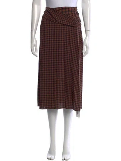 Pre-owned A.l.c Plaid Print Midi Length Skirt In Brown