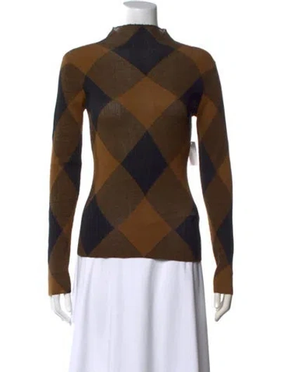 Pre-owned A.l.c Plaid Print Mock Neck Top In Brown