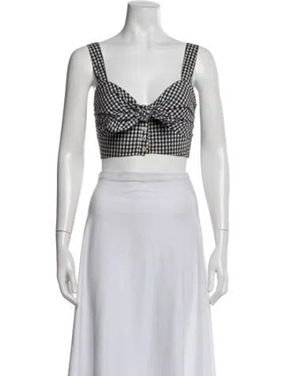 Pre-owned A.l.c Plaid Print Square Neckline Crop Top In Black