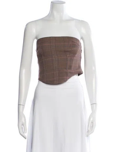Pre-owned A.l.c Plaid Print Strapless Crop Top In Neutral