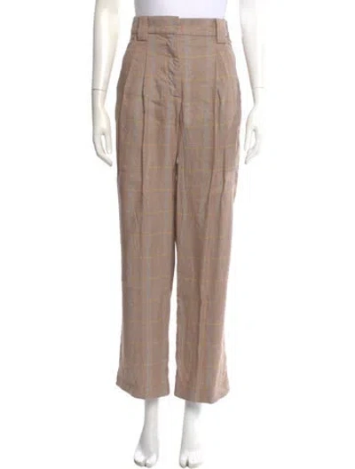 Pre-owned A.l.c Plaid Print Wide Leg Pants In Brown