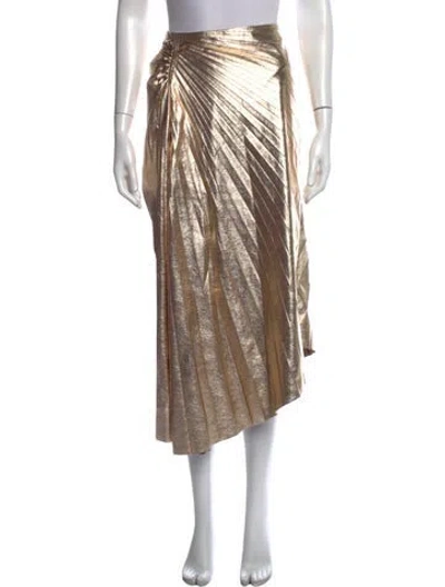 Pre-owned A.l.c Pleated Accents Midi Length Skirt In Gold/metallic