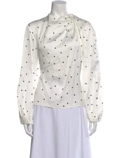 Pre-owned A.l.c Polka Dot Print Mock Neck Blouse In White
