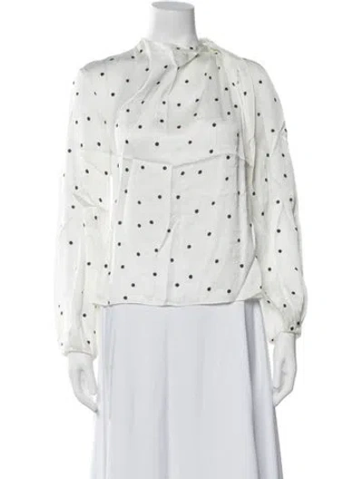 Pre-owned A.l.c Polka Dot Print Tie Neck Blouse In White
