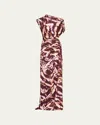 A.l.c Poppy Hand-painted Asymmetric Satin Gown In Burgundy