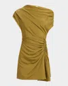 A.l.c Poppy Ruched Off-the-shoulder Mini Dress In Green
