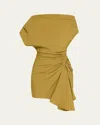 A.l.c Poppy Ruched Off-the-shoulder Mini Dress In Hazel