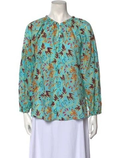 Pre-owned A.l.c Printed Crew Neck Blouse In Blue