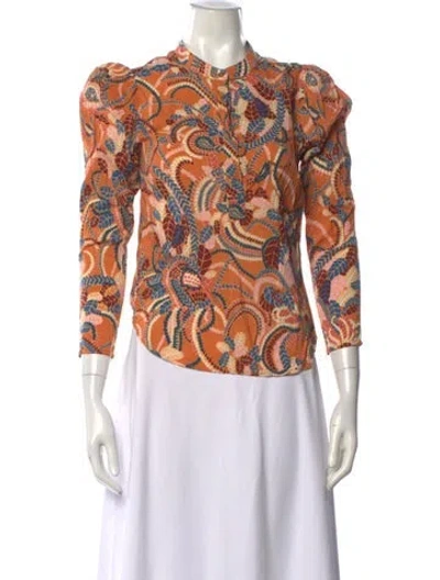 Pre-owned A.l.c Printed Long Sleeve Blouse In Orange