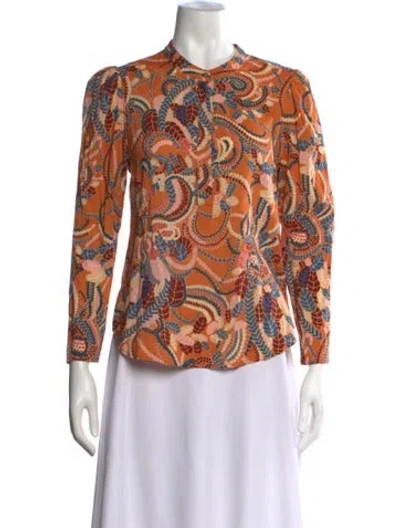 Pre-owned A.l.c Printed Long Sleeve Blouse In Orange